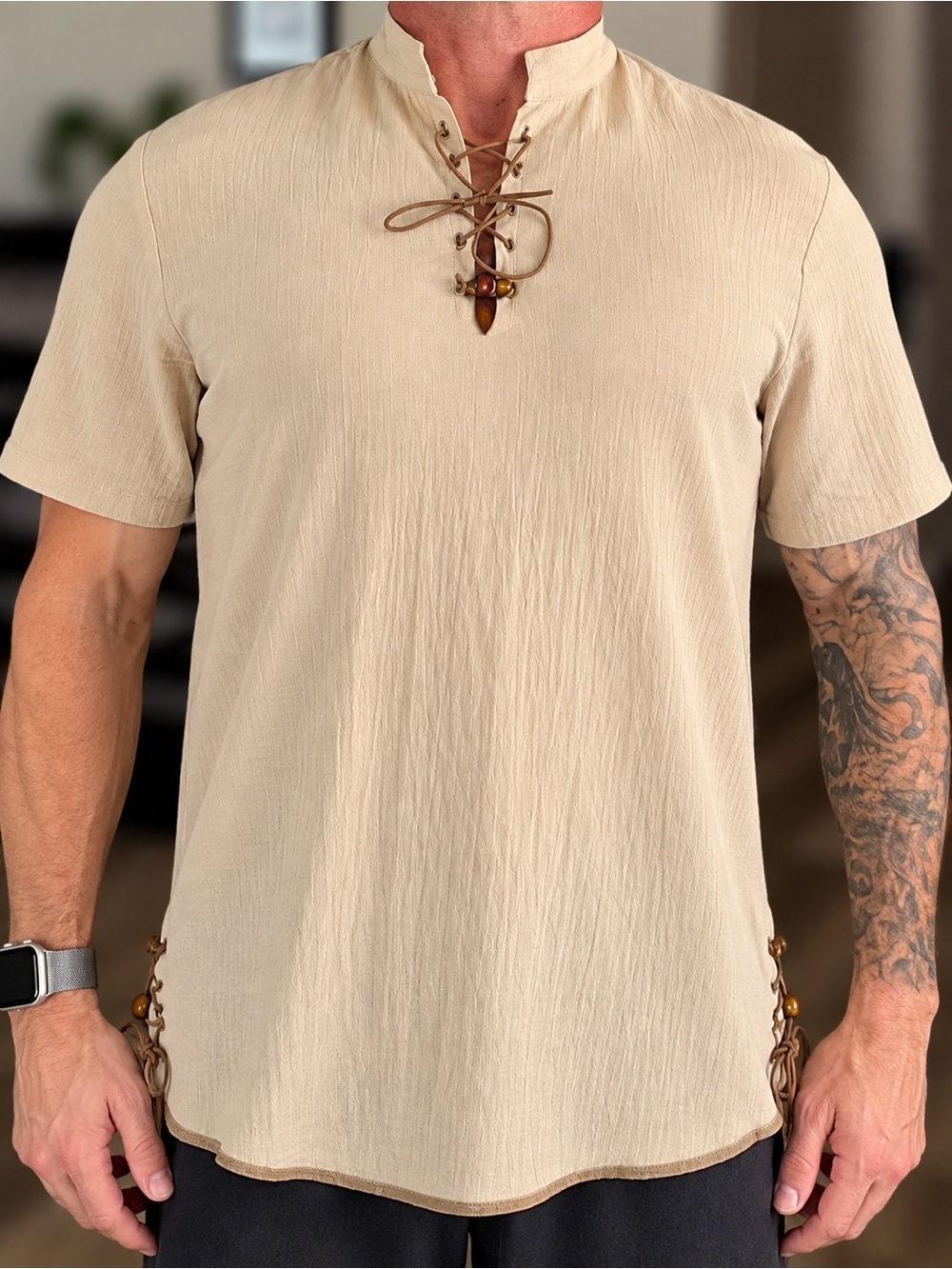 Men’s Renaissance Faire Medieval Pirate Lace Up Tunic Shirt M